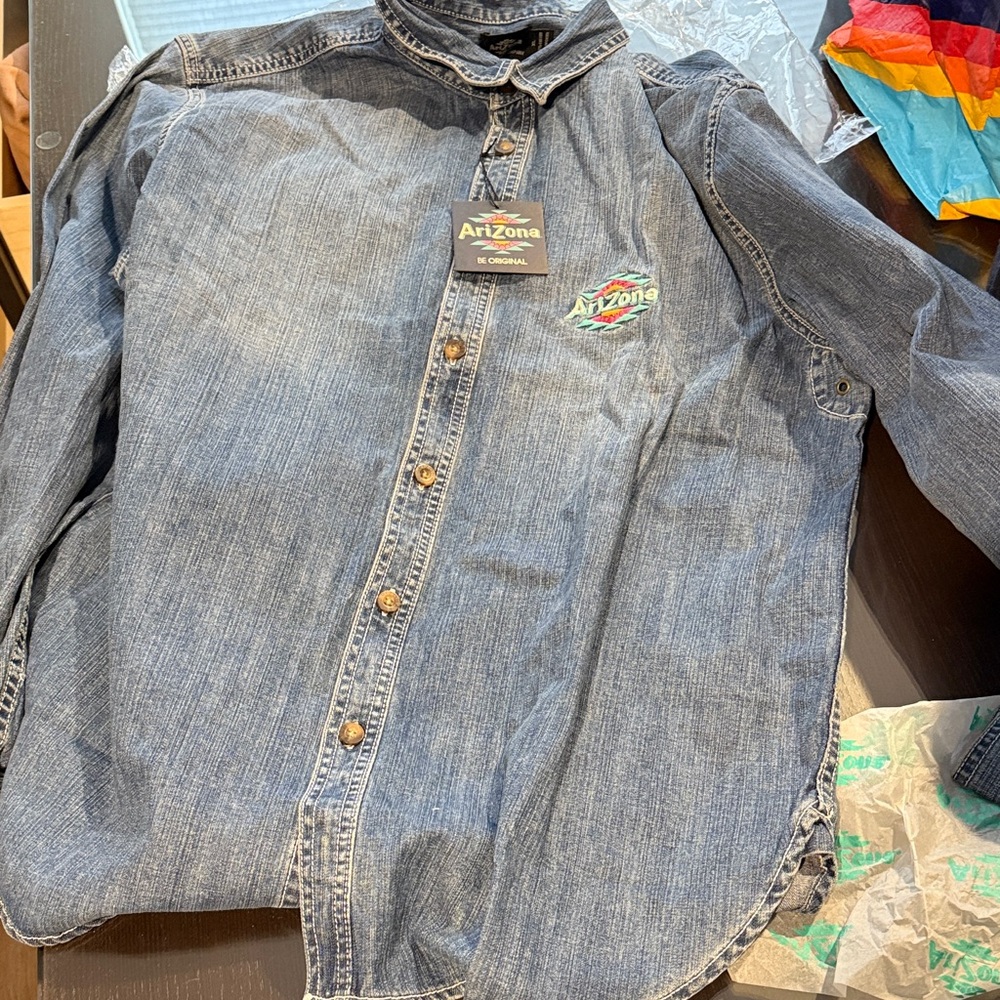 Arizona Jean Company Men's Casual Blue Button Down Shirt